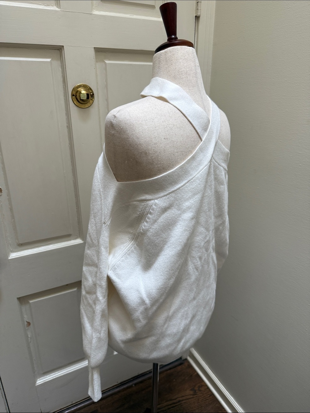 Commense White Off-the-Shoulder Cross-Neck Sweater - Picture 3 of 5